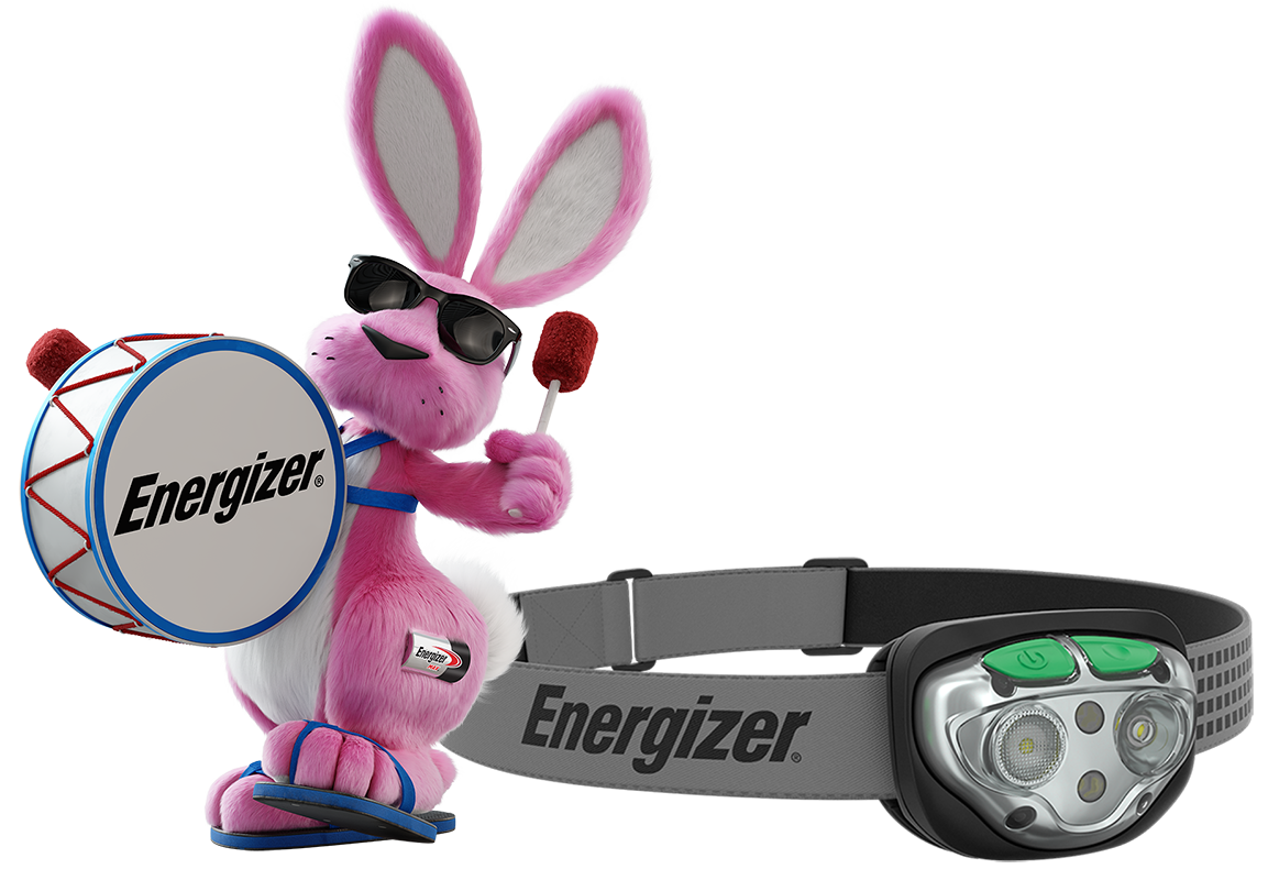 Energizer Bunny with a Gray Vision HD Industrial Headlamp